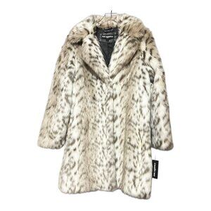 Karl Lagerfeld Paris Snow Leopard Faux Fur Coat Size Large Runs small Medium Fit